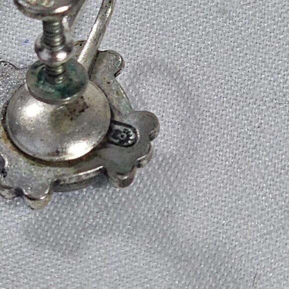 Vintage TURQUOISE 925 Sterling Silver SCREWBACK Hook Earring Native American - Picture 6 of 8